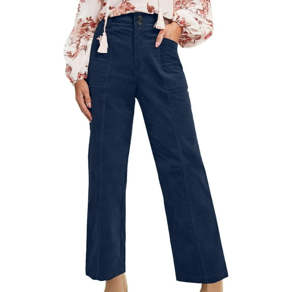 Diufon Women's High Waisted Corduroy Pants Casual Straight Leg Pant Trendy Office Work Trousers with Pockets