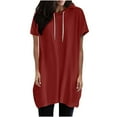 thumbnail image 1 of Diufon Women's Hoodies Drawstring Tunics Short Sleeve Crewneck Shirts Solid Color Tops with Pockets, 1 of 6