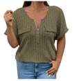 thumbnail image 1 of Diufon Women's Knit Short Sleeve Tops Casual Zipper V Neck Shirt Summer Solid Color Pocket Tunic, 1 of 4