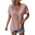 thumbnail image 1 of Diufon Women's Knit Tops Summer Short Sleeve V Neck Blouses Lace Peathwork Solid Color Tees, 1 of 6