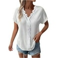 thumbnail image 1 of Diufon Women's Knit Tops Summer Short Sleeve V Neck Blouses Lace Peathwork Solid Color Tees, 1 of 6