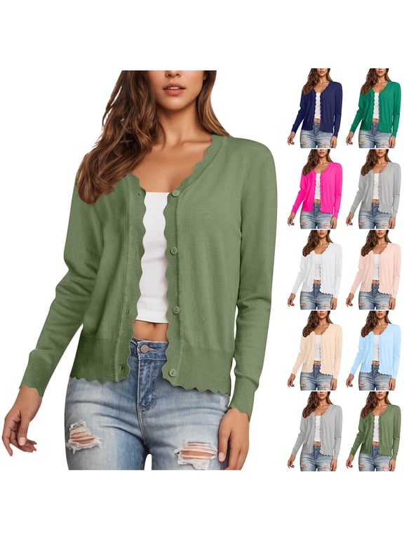 Fall Cardigans for Women Long Sleeve Lightweight Crewneck Button Down Jackets Casual Cardigan Sweater