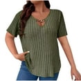 thumbnail image 1 of Diufon Women's Knitted Tops Short Sleeve V Neck Loose Pullover Shirts Casual Plus Size Comfortable Blouses, 1 of 6