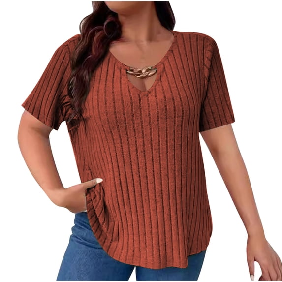 Diufon Women's Knitted Tops Short Sleeve V Neck Loose Pullover Shirts Casual Plus Size Comfortable Blouses