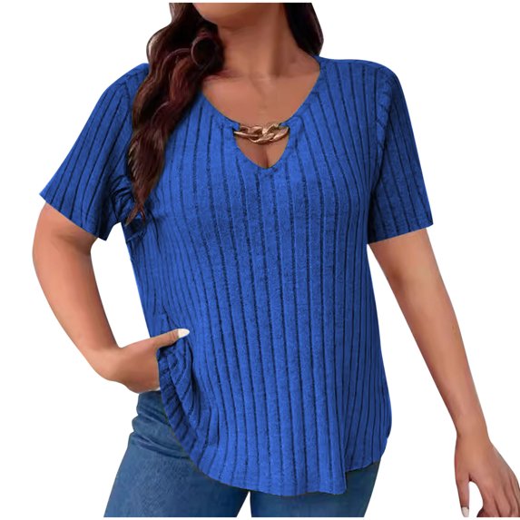 Diufon Women's Knitted Tops Short Sleeve V Neck Loose Pullover Shirts Casual Plus Size Comfortable Blouses