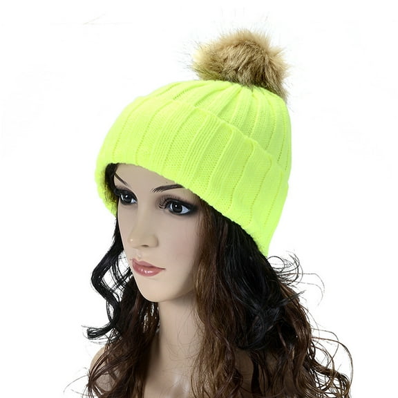 Diufon Women's Knitted Warm Hat Ladies Winter Plush Solid Color Stretch Beanie Hats Windproof Outdoor Ski Cap