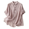 thumbnail image 1 of Diufon Women's Linen Shirts Plus Size Loose Short Sleeve V Neck Button Down Tops Summer Casual Solid Color Tee, 1 of 2