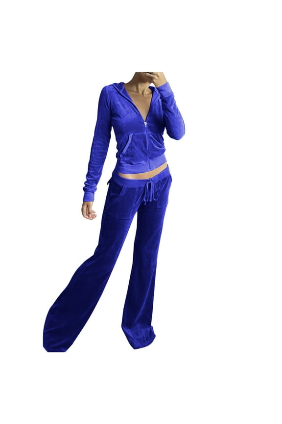 Women's Matching Velour Sets Slim Zip up Hood Sweat Coats Active Pants Lounge Suits Jogger Tracksuits