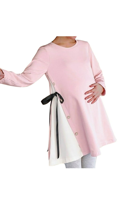 Women's Maternity Dres Top Long Sleeve Side Tie Casual Loose Button Clothes Trendy Basic Fall Winter Tops