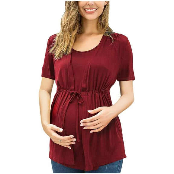 Diufon Women's Maternity Dress Tops Front Closure Long Sleeve Double Layer Nursing Tops for Breastfeeding