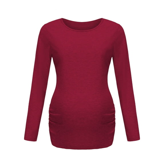 Diufon Women's Maternity Long Sleeve Top Fall Winter Side Ruched Nursing Basic Blouse Pregnant Home Clothes