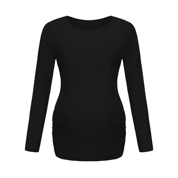 Diufon Women's Maternity Long Sleeve Top Fall Winter Side Ruched Nursing Basic Blouse Pregnant Home Clothes