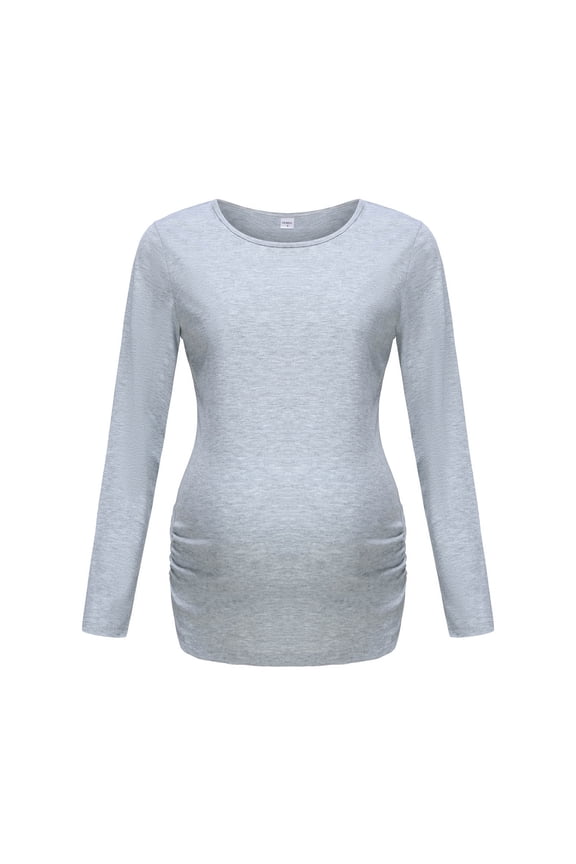 Women's Maternity Long Sleeve Top Fall Winter Side Ruched Nursing Basic Blouse Pregnant Home Clothes