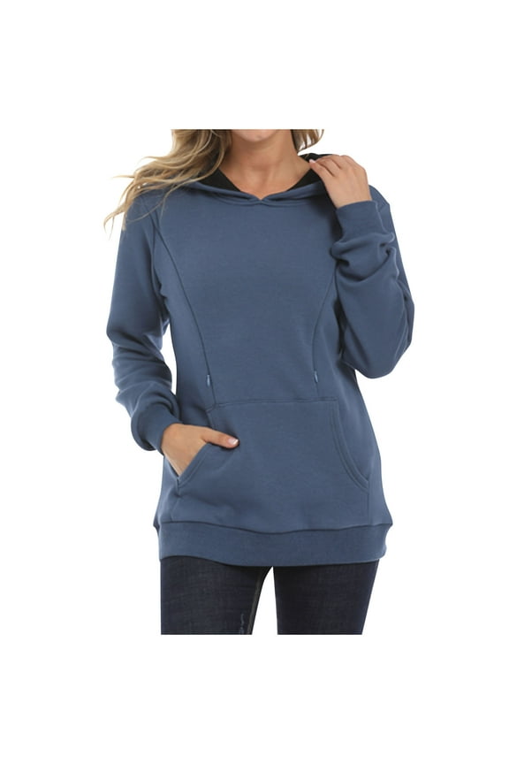 Women's Maternity Sweatshirt Long Sleeve Hooded Drawstring Nursing Tops Casaul Zipper Shirts with Pockets