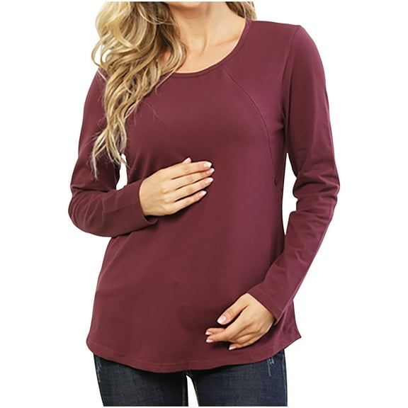 Diufon Women's Maternity Tops Casual Long Sleeve Crewneck Pullover Nursing Shirts Soft Breathable Blouse