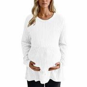 DIUFON Women's Maternity Tops Soft Long Sleeve Pregnancy Tunic Blouses Crew Neck Striped Knitted Sweater Top
