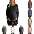 thumbnail image 1 of Diufon Women's Maternity Tops Soft Long Sleeve Pregnancy Tunic Blouses Crew Neck Striped Knitted Sweater Top, 1 of 8