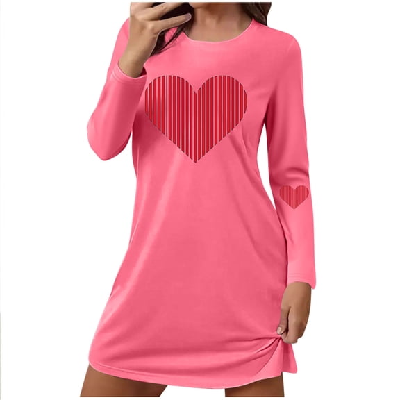 Diufon Women's Nightgown Long Sleeve Valentine's Day Printed Sleep Dress Soft Comfortable Nightdress
