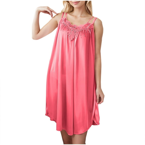Diufon Women's Nightgowns Silk Satin Lace V Neck Camisole Pajama Dress Casual Soft Home Sleepwear
