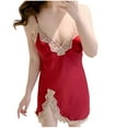 thumbnail image 1 of Diufon Women's Nightgowns Soft Stain Lace Patchwork Deep V Spaghetti Strap Camisole Nightdress Thin Silk Pajamas, 1 of 3