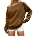 thumbnail image 1 of Diufon Women's Off Shoulder Sweatshirts with Pocket Casual Long Sleeve Crewneck Shirts Plus Size Fall Fashion Blouse, 1 of 9