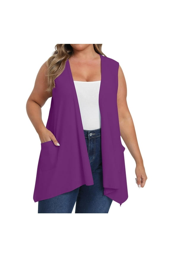 Womens Cardigans Lightweight Casual Soft Cotton Sleeveless High Low Hem Open Front Cardigan with Pockets