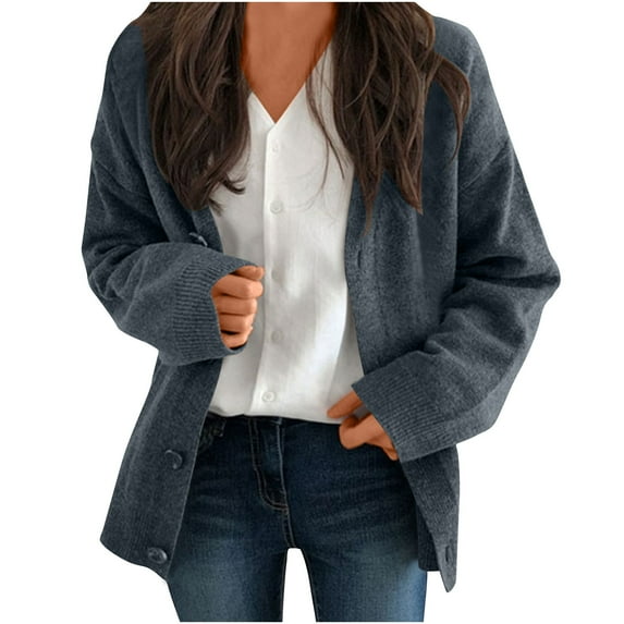 Diufon Women's Oversize Cardigan Sweaters Casual Long Sleeve V Neck Button Down Loose Knitted Sweater Jackets