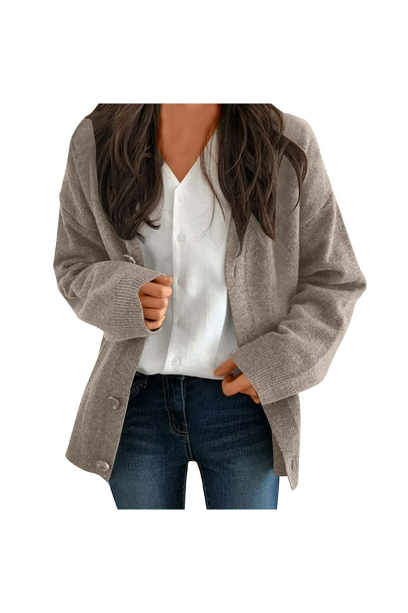 Women's Oversize Cardigan Sweaters Casual Long Sleeve V Neck Button Down Loose Knitted Sweater Jackets
