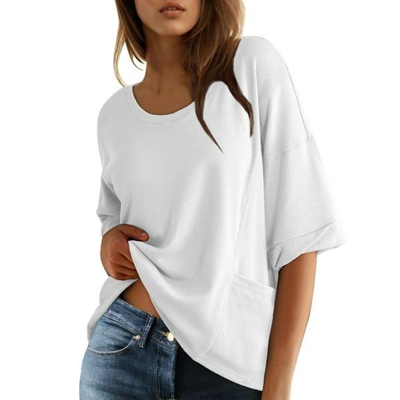 Diufon Women's Oversized Tops Casual Loose Short Sleeve V Neck Shirts Summer Soft Blouses with Front Pockets