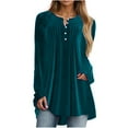 thumbnail image 1 of Diufon Women's Oversized Velvet Tops Long Sleeve Button V Neck Pleated Pullover Shirts Plus Size Loose Blouses, 1 of 4