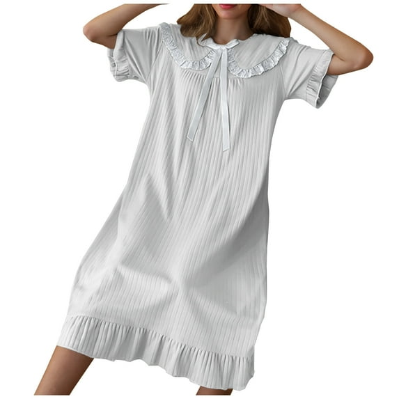 Diufon Women's Pajama Dress Casual Lace Doll Collar Short Sleeve Nightgowns Spring Summer Loose Sleepwear
