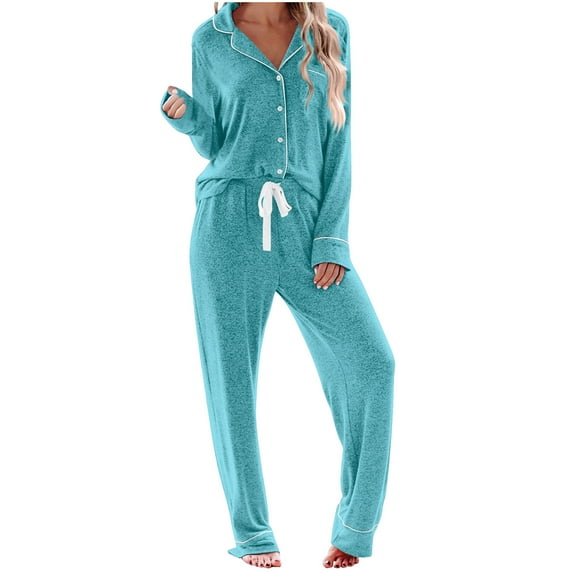 Diufon Women's Pajama Sets Long Sleeve Lapel Button Down Sleepwear Soft Breathable Nightwear Lounge Set