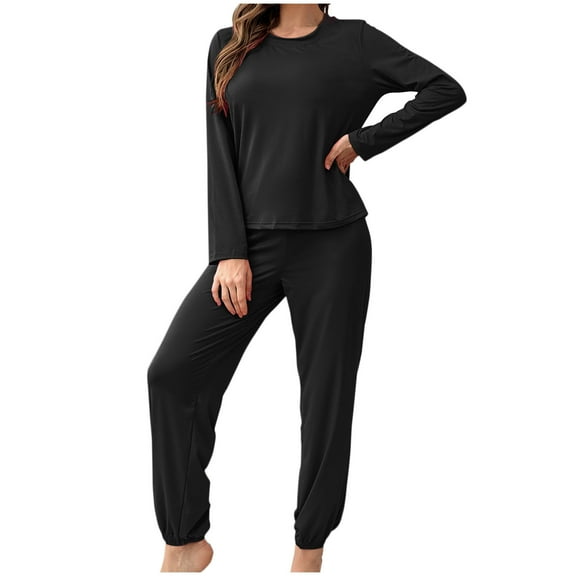 Diufon Women's Pajama Sets Soft Loose Long Sleeve Crewneck Tops and Cropped Pants Casual Home Sleepwear Outfit