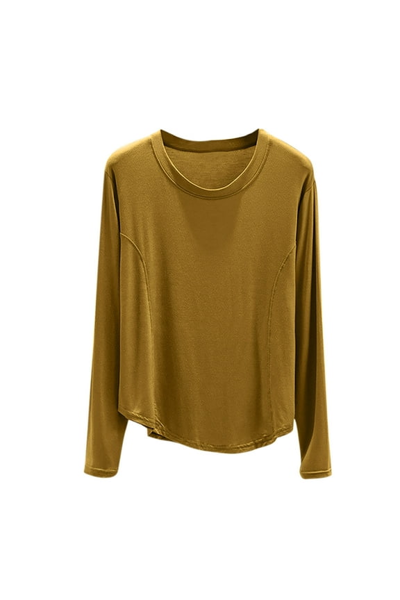 Women's Long Sleeve Tops Casual Loose Sleep Shirts Fall Winter Soft Basic Crewneck Bottom Tops