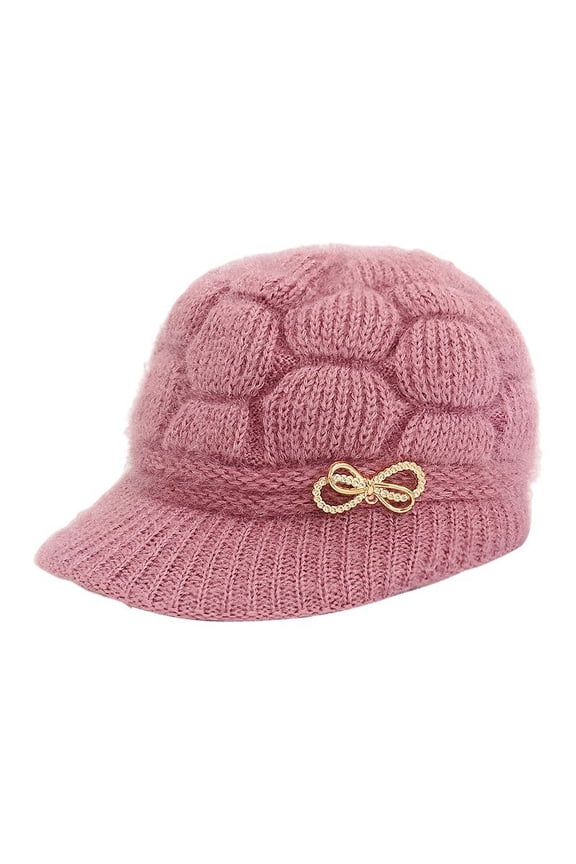 Women's Pattern Knitted Hat Winter Fleece Wide Brim Classic Hats Trendy Solid Color Windproof Bucket Cap