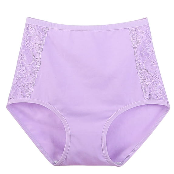 Diufon Women's Plus Size Briefs Cotton Patchwork Lace Underwear High Rise Solid Color Slim Breathable Panty (3X-Large, Purple)