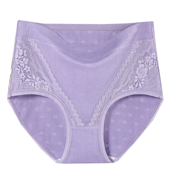 Diufon Women's Plus Size Briefs Cotton Patchwork Lace Underwear High Rise Solid Color Slim Breathable Panty (4X-Large, Purple)