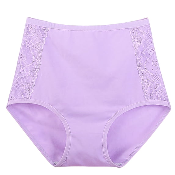 Diufon Women's Plus Size Briefs Cotton Patchwork Lace Underwear High Rise Solid Color Slim Breathable Panty (XX-Large, Purple)