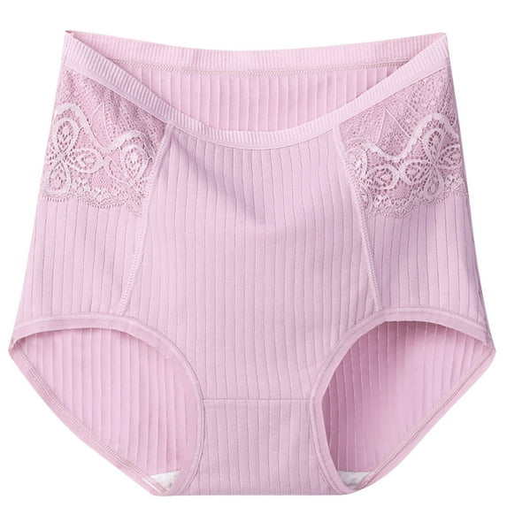 Diufon Women's Plus Size Briefs Cotton Patchwork Lace Underwear High Rise Solid Color Slim Breathable Panty