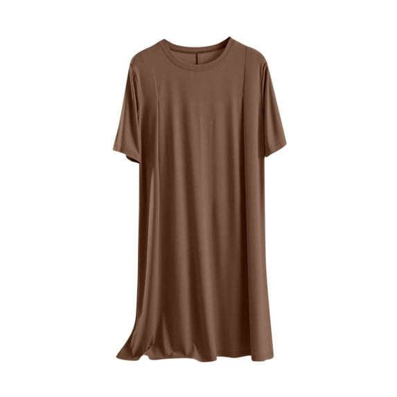 Diufon Women's Plus Size Nightdress Casual Short Sleeve Crew Neck Nightgown Comfy Loose Solid Color Pajama Dress