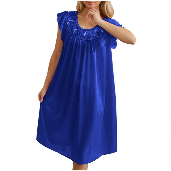 Diufon Women's Plus Size Nightgowns Summer Silk Stain Short Sleeve Pajamas Dress Casual Loose Home Sleepwear
