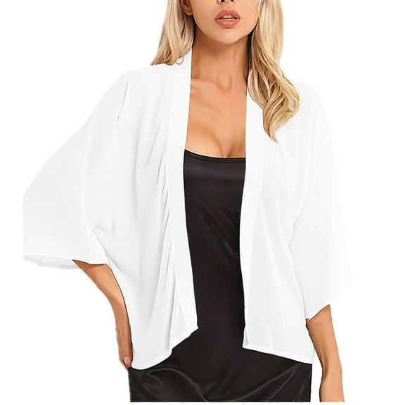 Diufon Women's Plus Size Open Front Cardigan 3/4 Sleeve Lightweight Casual Loose Cover Ups Shrugs Chiffon Coat