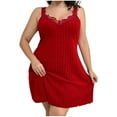 thumbnail image 1 of Diufon Women's Plus Size Pajamas Dress Knitted Lace V Neck Sleeveless Nightgowns Trendy Solid Color Sleepwear, 1 of 6