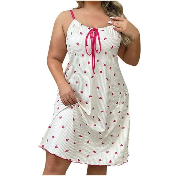 Diufon Women's Plus Size Pajamas Dress Knitted Lace V Neck Sleeveless Nightgowns Trendy Solid Color Sleepwear