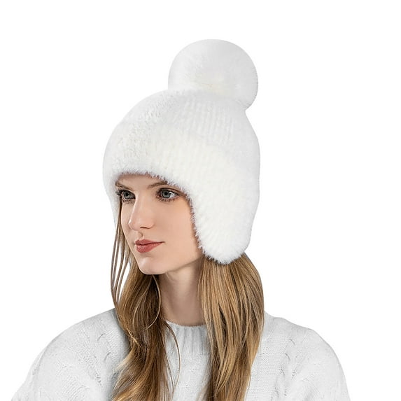 Diufon Women's Plush Warm Hat Ladies Winter Windproof Knitted Wool Hats Fleece Lined Outdoor Ski Cap