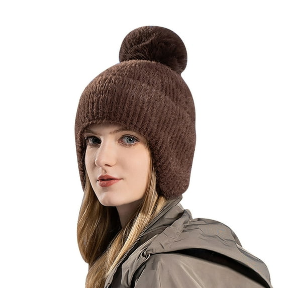 Diufon Women's Plush Warm Hat Ladies Winter Windproof Knitted Wool Hats Fleece Lined Outdoor Ski Cap