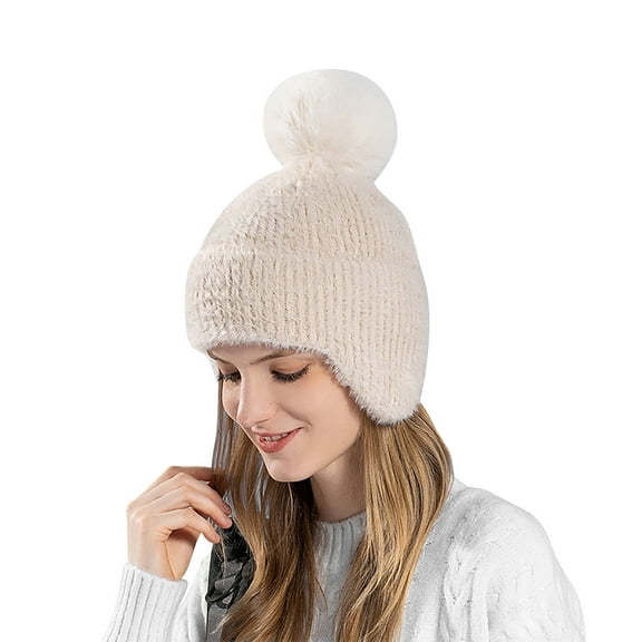 Diufon Women's Plush Warm Hat Ladies Winter Windproof Knitted Wool Hats Fleece Lined Outdoor Ski Cap
