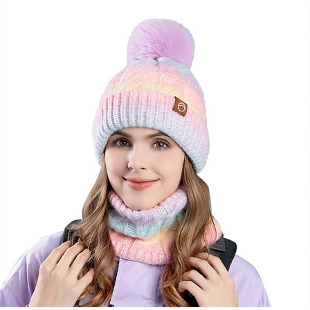 Diufon Women's Plush Warm Hat Ladies Winter Windproof Striped Knitted Wool Hats Fleece Lined Ski Cap