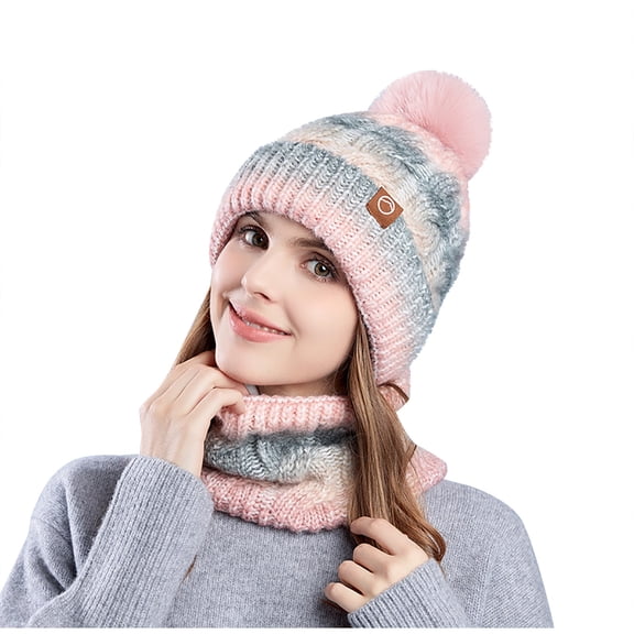 Diufon Women's Plush Warm Hat Ladies Winter Windproof Striped Knitted Wool Hats Fleece Lined Ski Cap