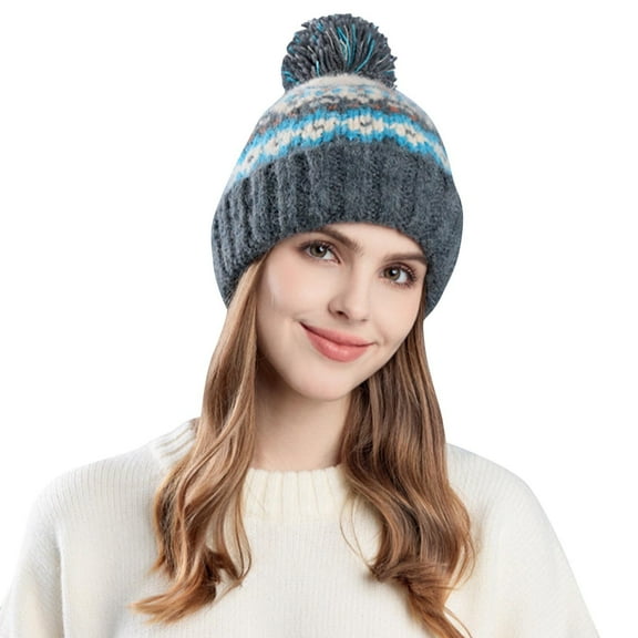 Diufon Women's Plush Warm Hat Ladies Winter Windproof Vintage Pattern Knitted Wool Hats Fleece Lined Ski Cap